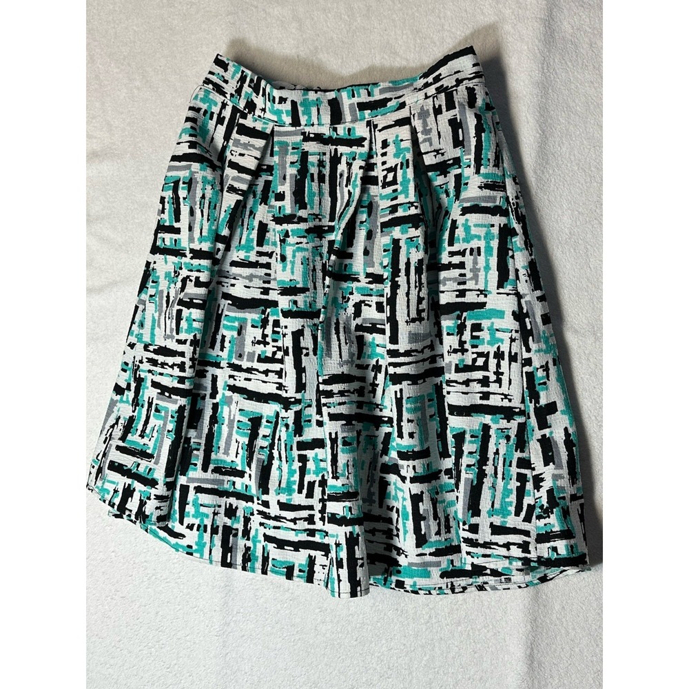Women's Flare Skirt Renee C Made In USA Teal and Black Size Small Gently Used